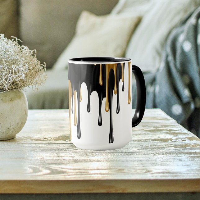 Schwarz-Gold-Paint-Tropfen Tasse (Von Creator hochgeladen)