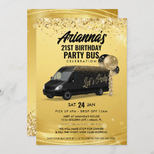 Schwarz-Gold-Party-Bus Einladung