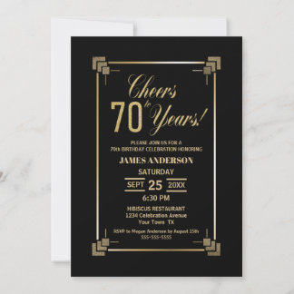 Schwarz-Gold-Party Einladung zum 70. Geburtstag