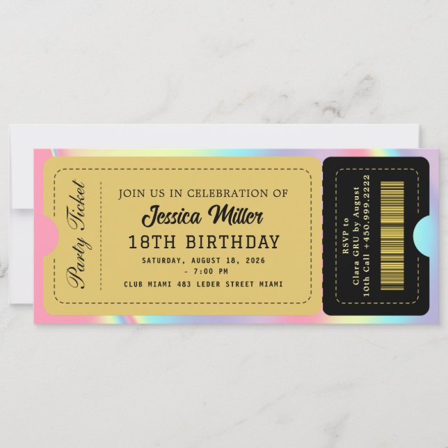 Schwarz & Gold Party-Ticket Einladung (Vorderseite)