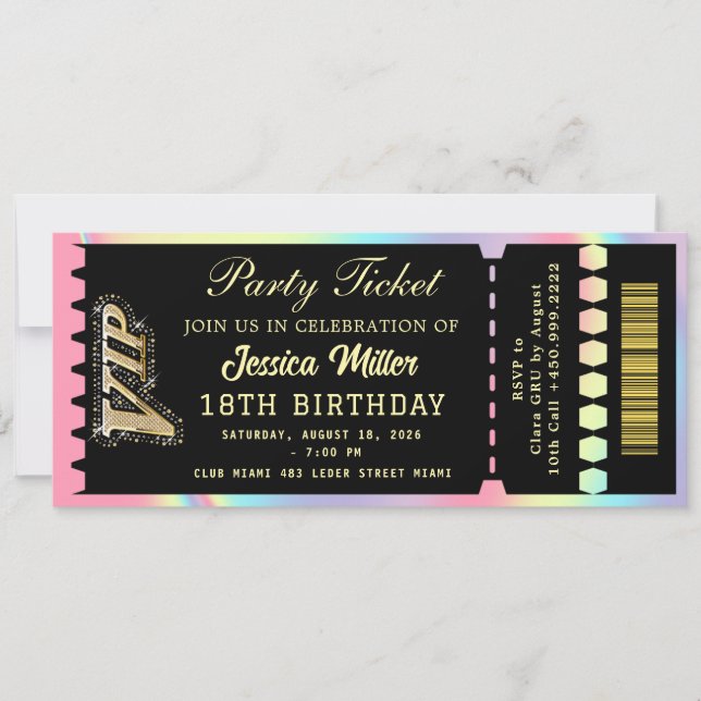 Schwarz & Gold Party-Ticket Einladung (Vorderseite)