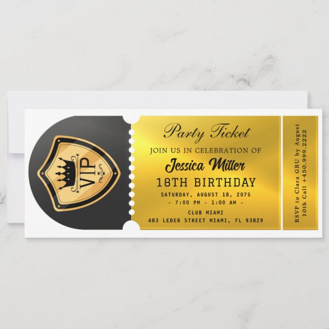 Schwarz & Gold Party-Ticket Einladung (Vorderseite)