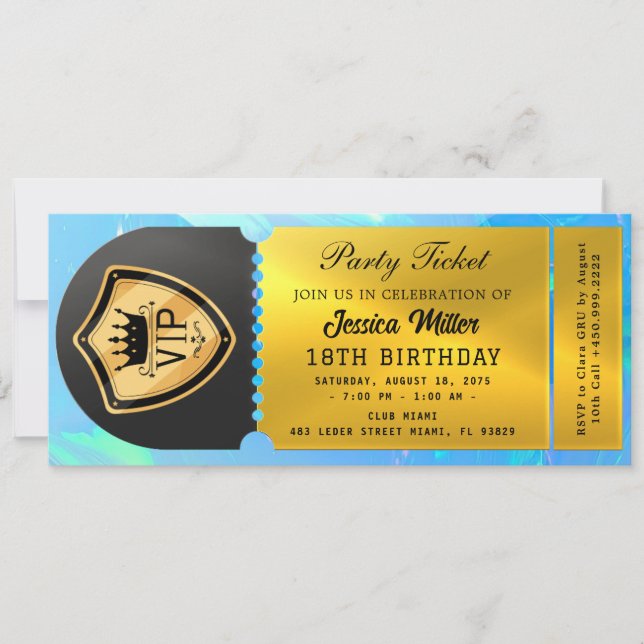 Schwarz & Gold Party-Ticket Einladung (Vorderseite)