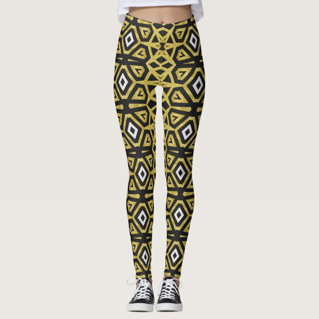 Schwarz-Gold-Patente, wenn Leggings mit Funky Trib (Vorderseite)