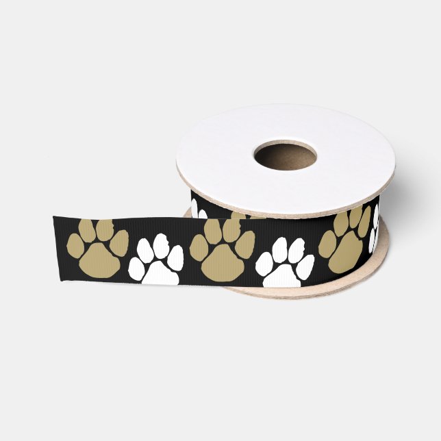 Schwarz-Gold-Pawprint Ripsband (Spule)