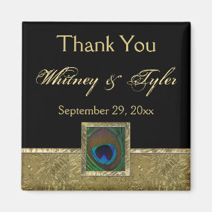 Schwarz, Gold Peacock Feather Gastgeschenk Hochzei Magnet