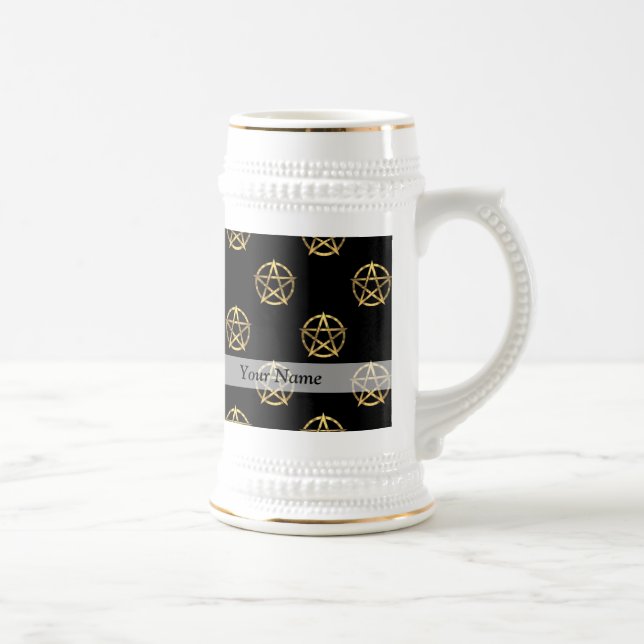 Schwarz-Gold-Pentagramm Bierglas (Rechts)
