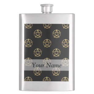 Schwarz-Gold-Pentagramm Flachmann
