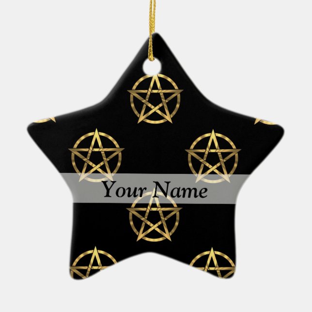 Schwarz-Gold-Pentagramm Keramik Ornament (Vorne)