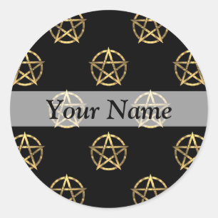 Schwarz-Gold-Pentagramm Runder Aufkleber