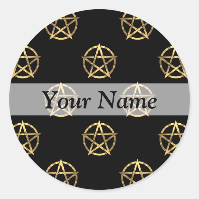 Schwarz-Gold-Pentagramm Runder Aufkleber (Vorderseite)