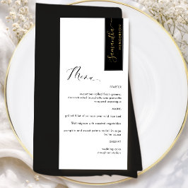 Schwarz, Gold Personalisiert mit Gastname Elegant Menükarte