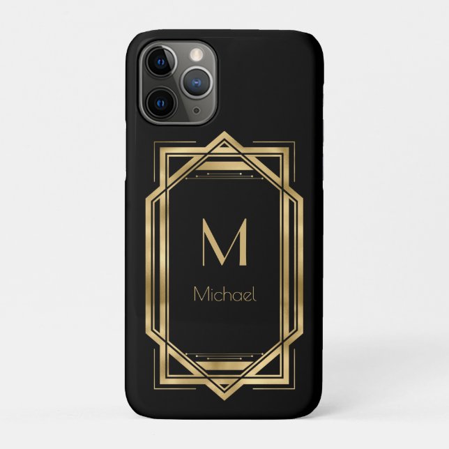 Schwarz-Gold-Personalisiert-Monogramm | Geometrisc Case-Mate iPhone Hülle (Rückseite)
