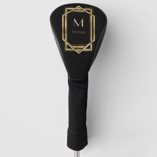 Schwarz-Gold-Personalisiert-Monogramm | Geometrisc Golf Headcover (Vorderseite)
