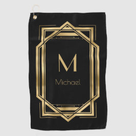 Schwarz-Gold-Personalisiert-Monogramm | Geometrisc Golfhandtuch