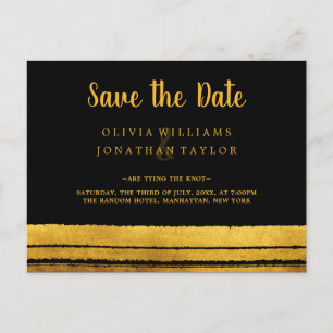 Schwarz-Gold-Pinselstriche Save the Date Postard Ankündigungspostkarte