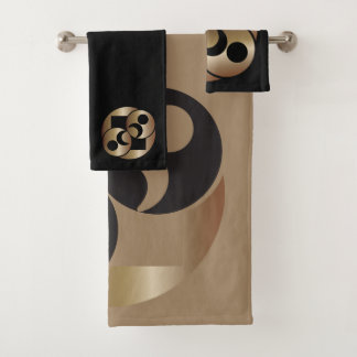 Schwarz-Gold-Planeten Badhandtuch Set