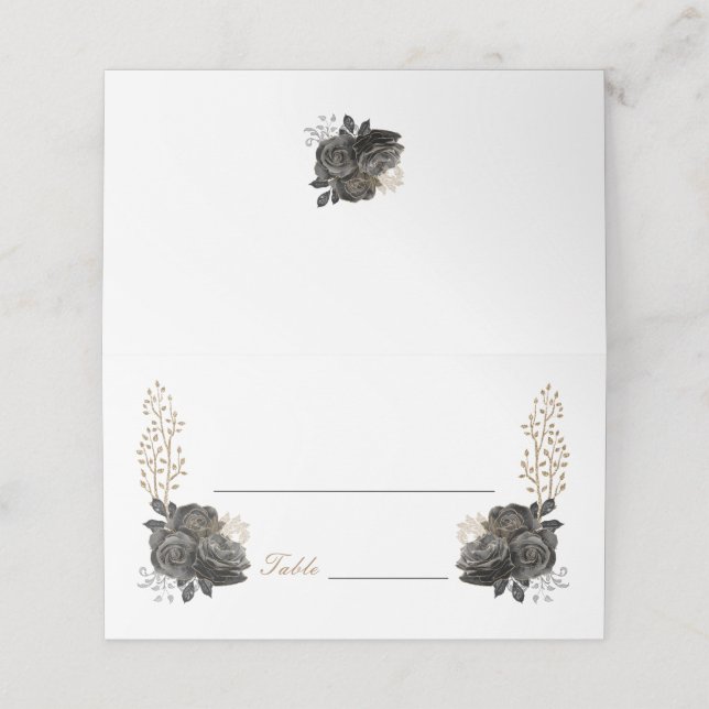 Schwarz-Gold-Quinceñera-Platzkarte Platzkarte (Außenseite Aufgefaltet)