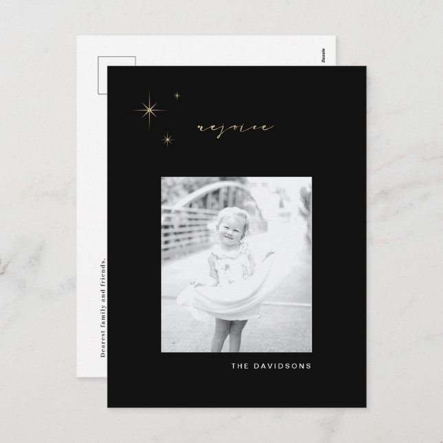 Schwarz & Gold Radiant Freude Weihnachten Postkart (Vorne/Hinten)