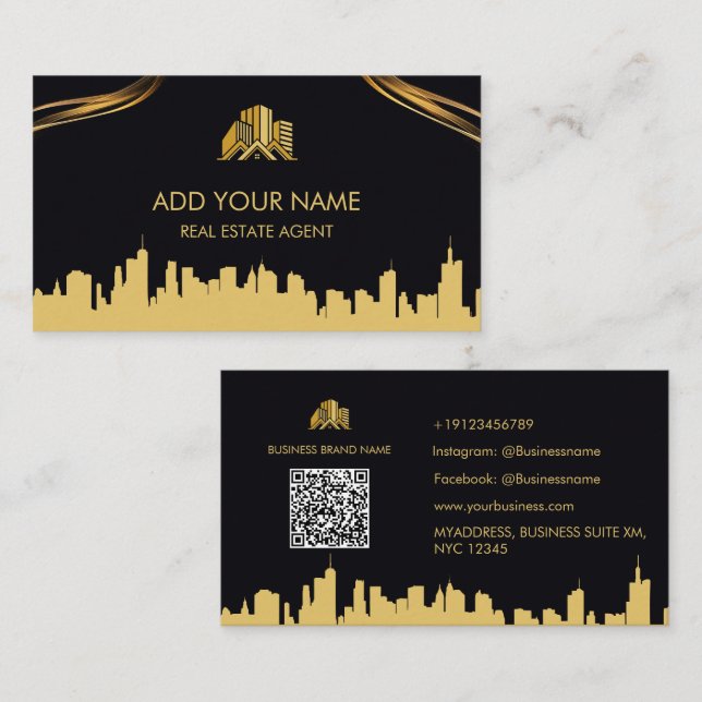 Schwarz/Gold Real Agent Anwesen Business Card druc Visitenkarte (Vorne/Hinten)