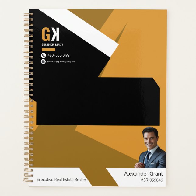 Schwarz & Gold Realtor Design, Real Anwesen Agent Planer (Vorderseite)
