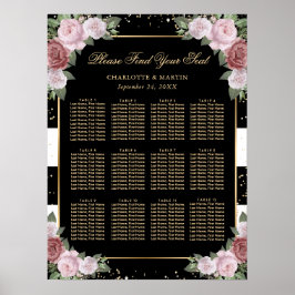 Schwarz-Gold-Rosa-Blütendecke Hochzeitskarte 12 Poster
