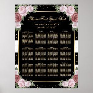 Schwarz-Gold-Rosa-Blütendecke Hochzeitskarte 12 Poster