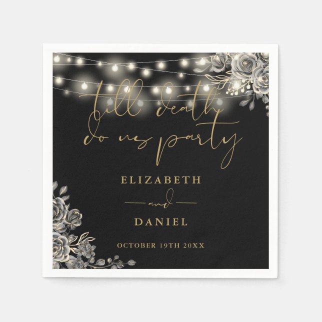 Schwarz-Gold-Rose-Streichellichter Gotische Hochze Serviette (Vorderseite)