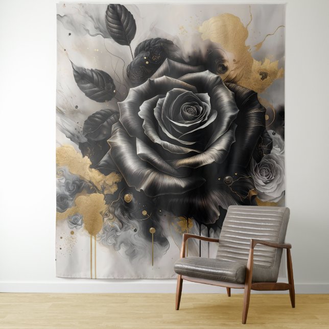 Schwarz-Gold-Rose Wandteppich (Beispiel)