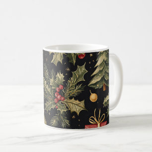 Schwarz-Gold-Rot-Weihnachts-Stechpalmen-Muster Kaffeetasse
