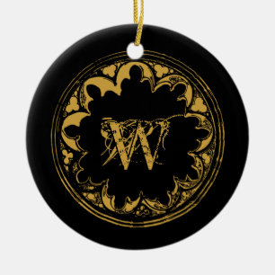 Schwarz-Gold-Rustikal-Vintages gestörtes Monogramm Keramik Ornament