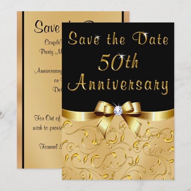 Schwarz, Gold Save the Date 50. Hochzeitstag Einladung (Vorne/Hinten)