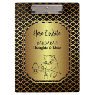 Schwarz-Gold-Scallop-Muster Schreibideen Klemmbrett