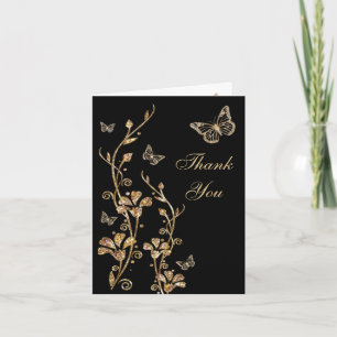 Schwarz, Gold Schmetterling Floral Danke Note Card