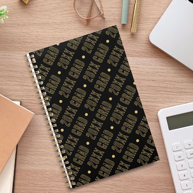 Schwarz-Gold-School-Abschluss-Jahresmuster Planer (Black & Gold School Graduation Year Pattern Planner)