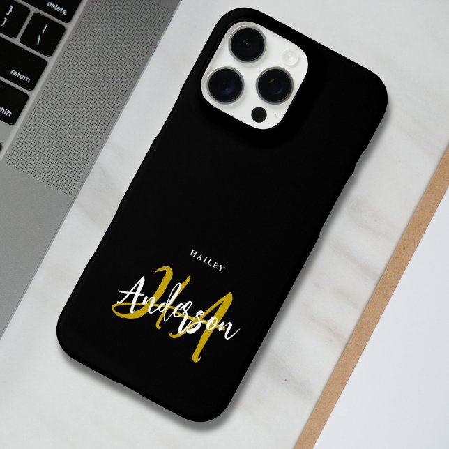 Schwarz-Gold-Script-Monogramm Case-Mate iPhone Hülle (Von Creator hochgeladen)