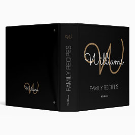 Schwarz-Gold-Script-Monogramm für Familienrezepte 3,8 Cm Ordner