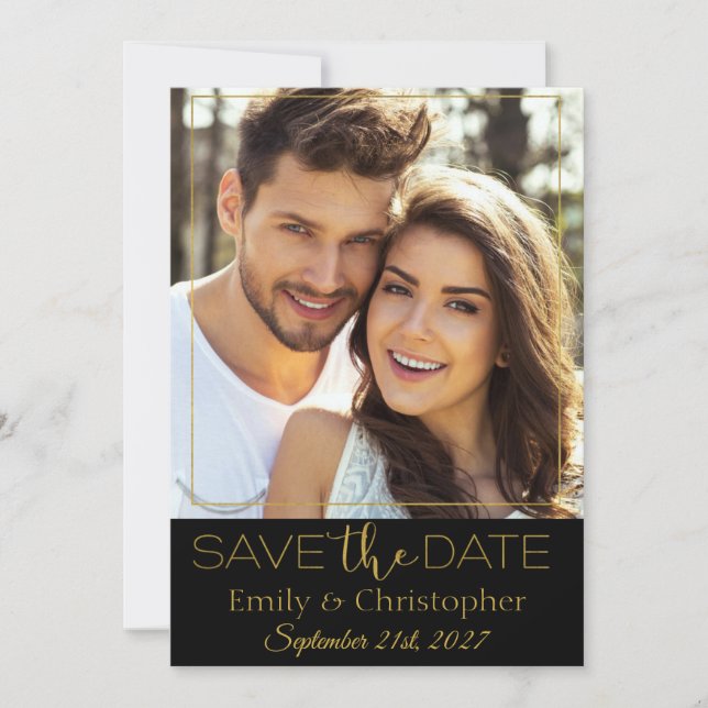 Schwarz-Gold-Script-Save the Date-Fotokarte Save The Date (Vorderseite)