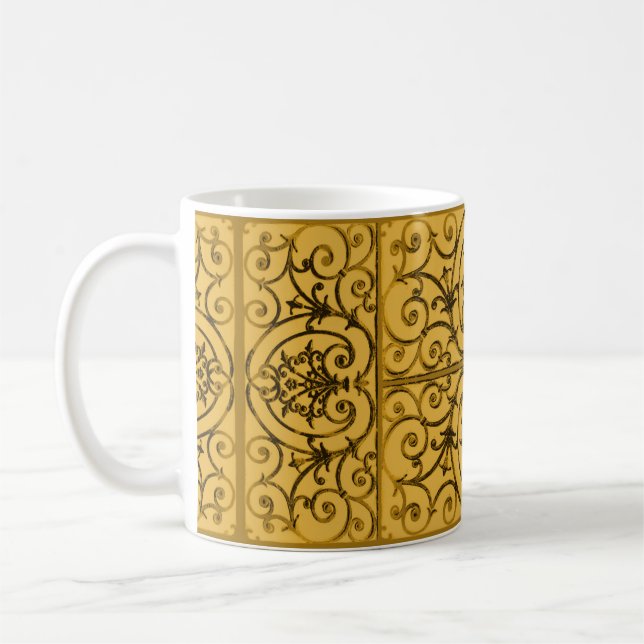 Schwarz-Gold-Scrollwork-Muster Tasse (Links)