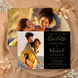 Schwarz-Gold-Signature-Script-Fotos Hochzeit Einladung