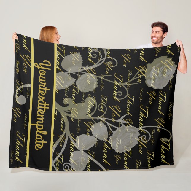 Schwarz, Gold, Silber, vielen Dank, Blume, Fleecedecke (Beispiel)