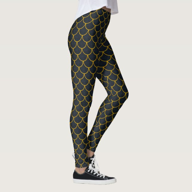 Schwarz-Gold-Skaliermuster Leggings (Rechts)