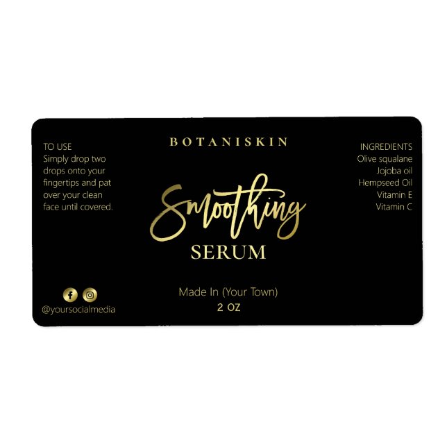 Schwarz-Gold-Smoofy-Serumetiketten (Vorne)