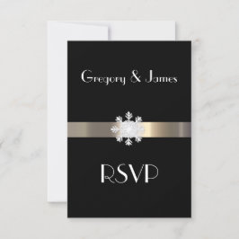 Schwarz-Gold-Snowflake-Hochzeit RSVP Karte