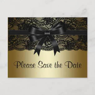 Schwarz-Gold-Spitze Save the Date Ankündigungspostkarte
