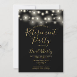 Schwarz-Gold-String-Lights-Rente-Party Einladung