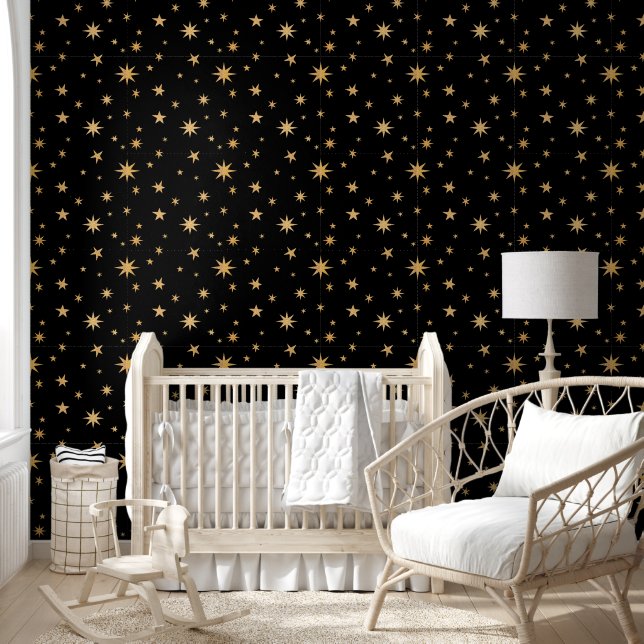 Schwarz-Gold-Tapete - Star-Muster Tapete (Kinder)