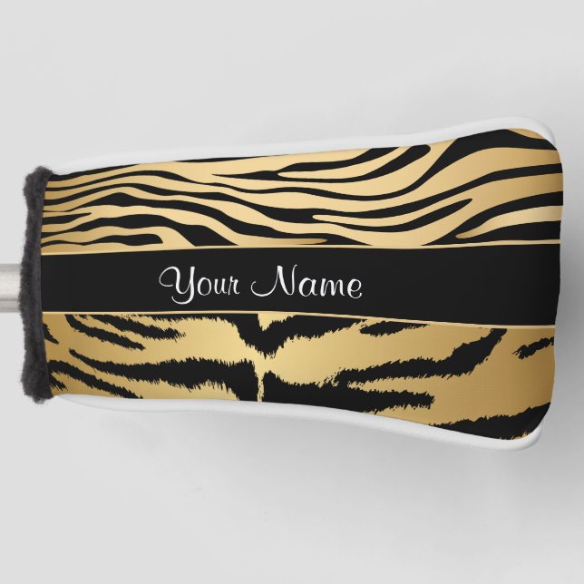 Schwarz-Gold-Tiger-Streifen-Muster Golf Headcover (Vorderseite)