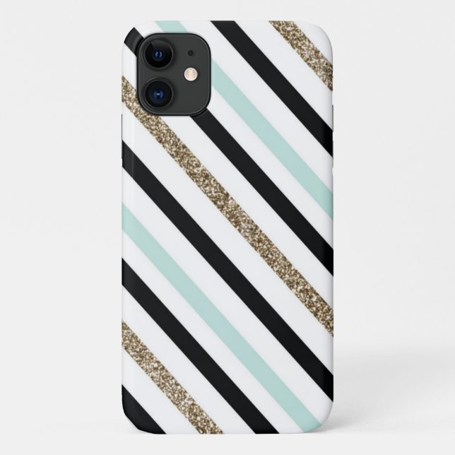 Schwarz, Gold, Türkis gestreift Case-Mate iPhone Hülle (Rückseite)