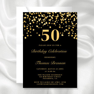 Schwarz-Gold-Typografie 50. Geburtstag Einladung